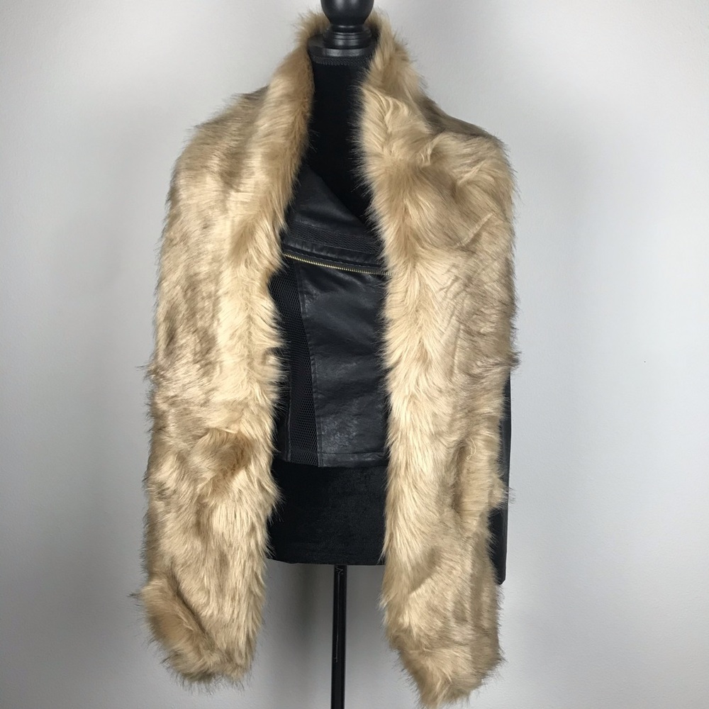 Oversized Faux Fur Scarf Shawl Wrap Brown Long